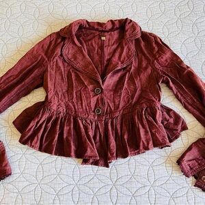 FREE PEOPLE JACKED BLAZER SIZE X SMALL Women's Burgundy Peplum Jacket